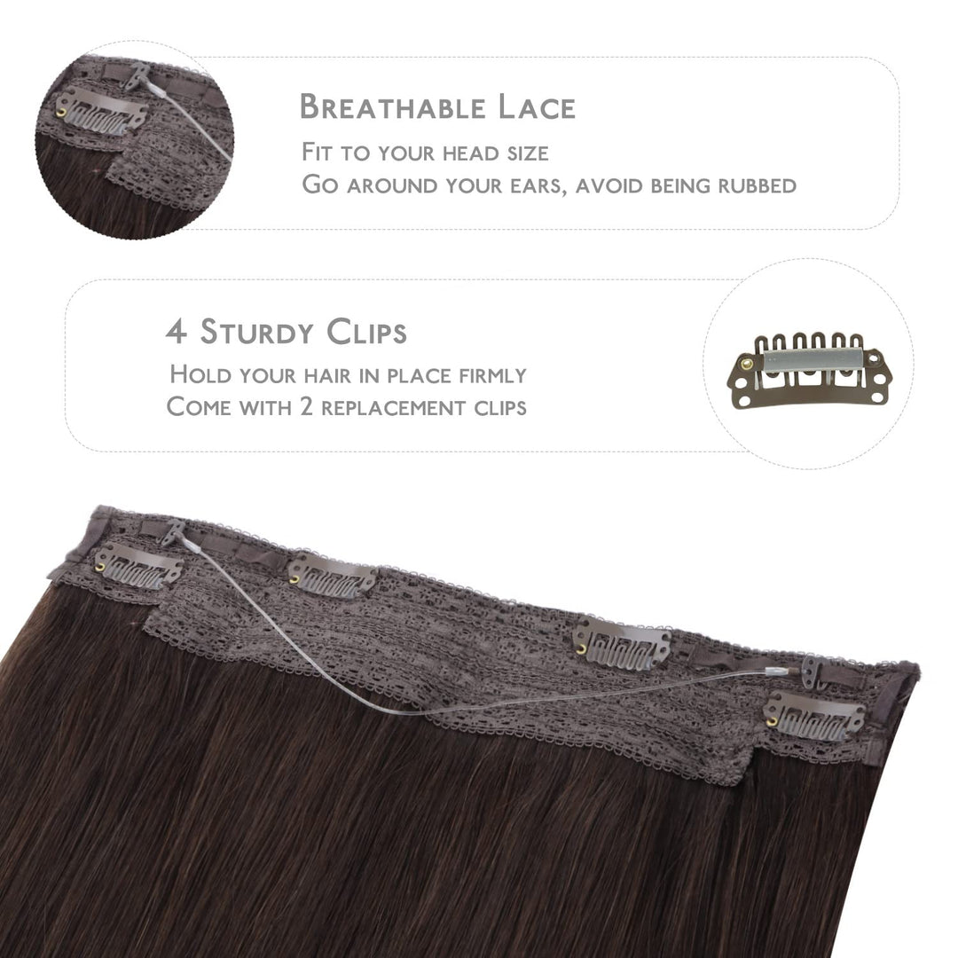 WENNALIFE Secret Hair Extensions Echthaar, 40cm 16 Inch 95g Helles Dunkel Braun Remy Haarverlängerun