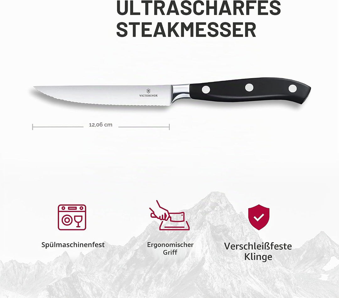 Victorinox, Grand Maître, Profi Steakmesser-Set, 2-teilig, Extra Scharfe Klinge, Wellenschliff, 12 c