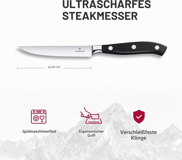 Victorinox, Grand Maître, Profi Steakmesser-Set, 2-teilig, Extra Scharfe Klinge, Wellenschliff, 12 c
