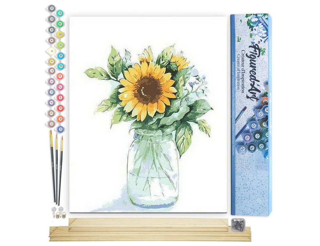 Figured'Art Malen Nach Zahlen Erwachsene Mit Rahmen Sonnenblumen im Glas - Paint by Numbers Basteln