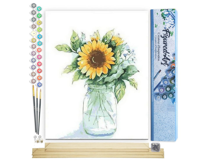 Figured'Art Malen Nach Zahlen Erwachsene Mit Rahmen Sonnenblumen im Glas - Paint by Numbers Basteln