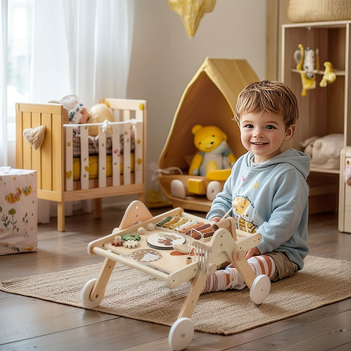 Lauflernwagen Holz Montessori Holzspielzeug Musikinstrumente für Kinder,Lauflernhilfe mit Musik und