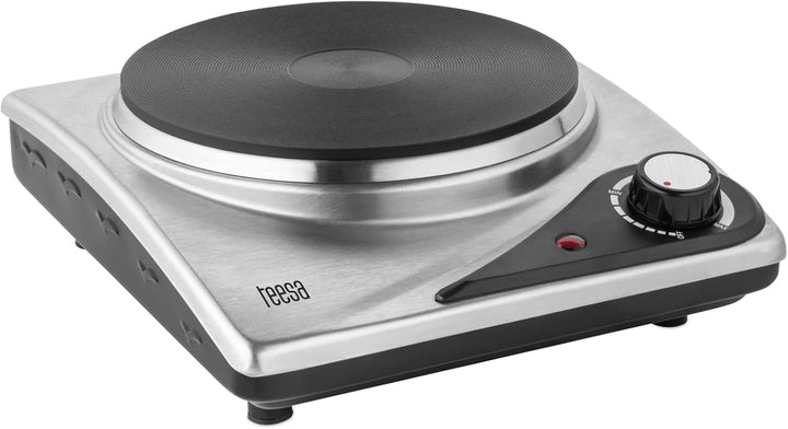 Elektroherd Tragbar mit Einzel Gussbrenner, Wanderherd aus Edelstahl, Teesa 1500W TSA0202
