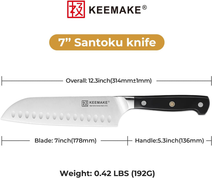 KEEMAKE Santoku Messer 17cm, Kochmesser profi messer aus deutschem Messerstahl, Scharfes Küchenmesse