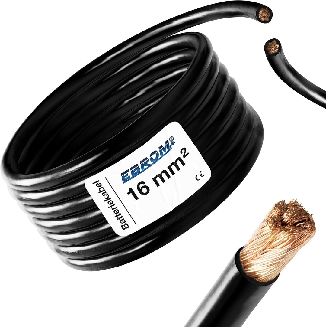 3 Meter Batteriekabel SCHWARZ H07V-K 16 mm² - Batterie Kabel - 99,9% OFC Kupfer - 3 m (3M) 16mm2