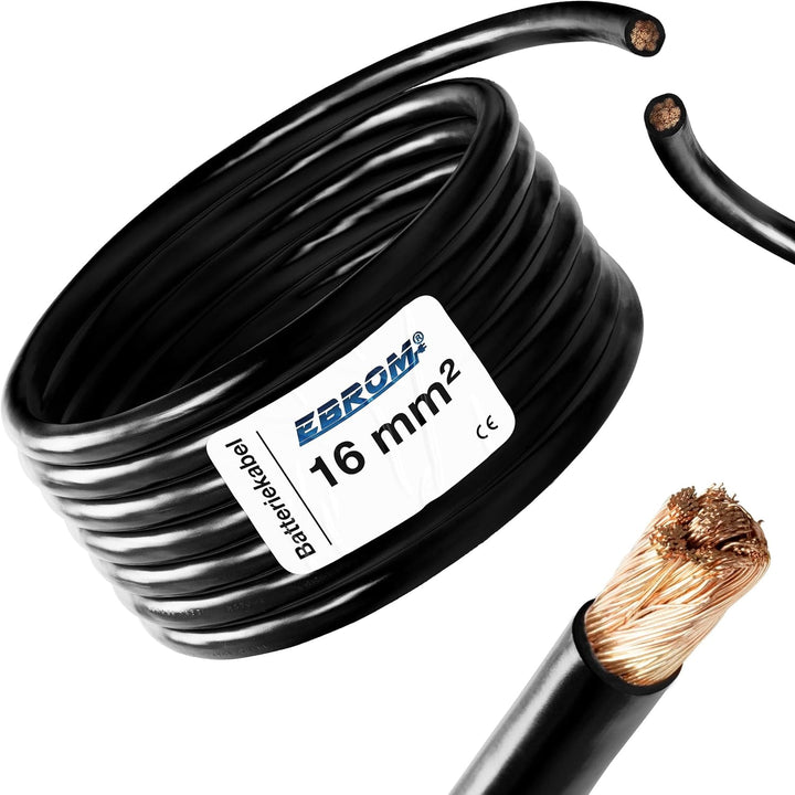 3 Meter Batteriekabel SCHWARZ H07V-K 16 mm² - Batterie Kabel - 99,9% OFC Kupfer - 3 m (3M) 16mm2