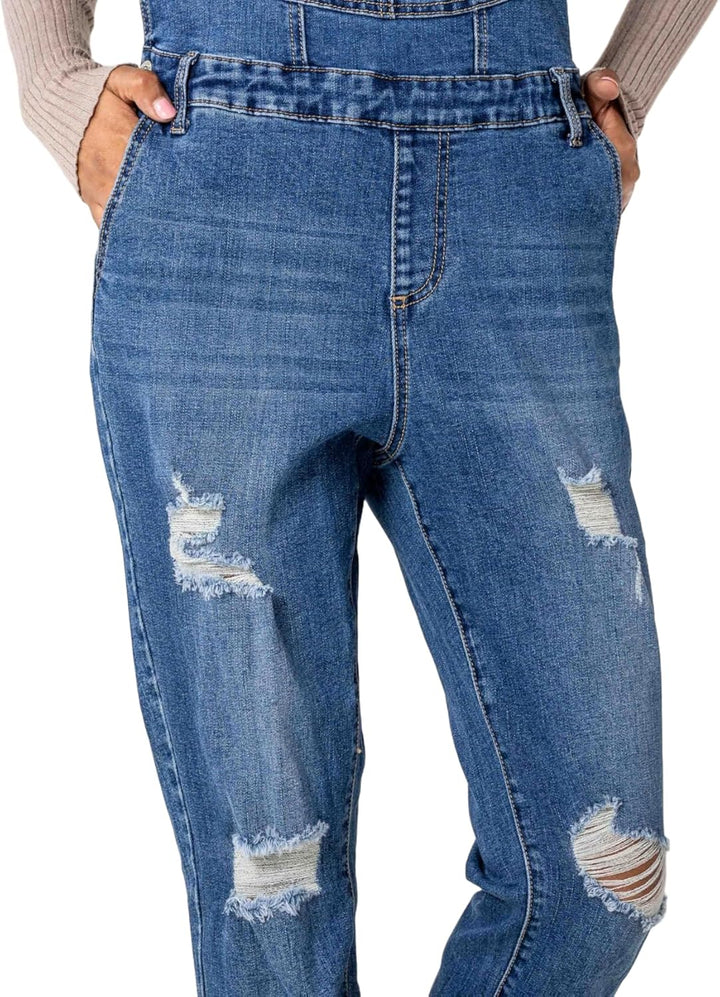Nina Carter Damen Latzhose Jeans Boyfriend Denim Overall Jumpsuit Used-Look Sommeroverall M Blau (S5