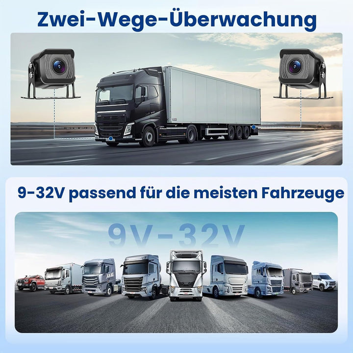 Hikity Rückfahrkamera Kabellos 7" HD Touchsreen mit 2 Rück Kamera mit Nachtsicht IP68 Wasserdicht+4K