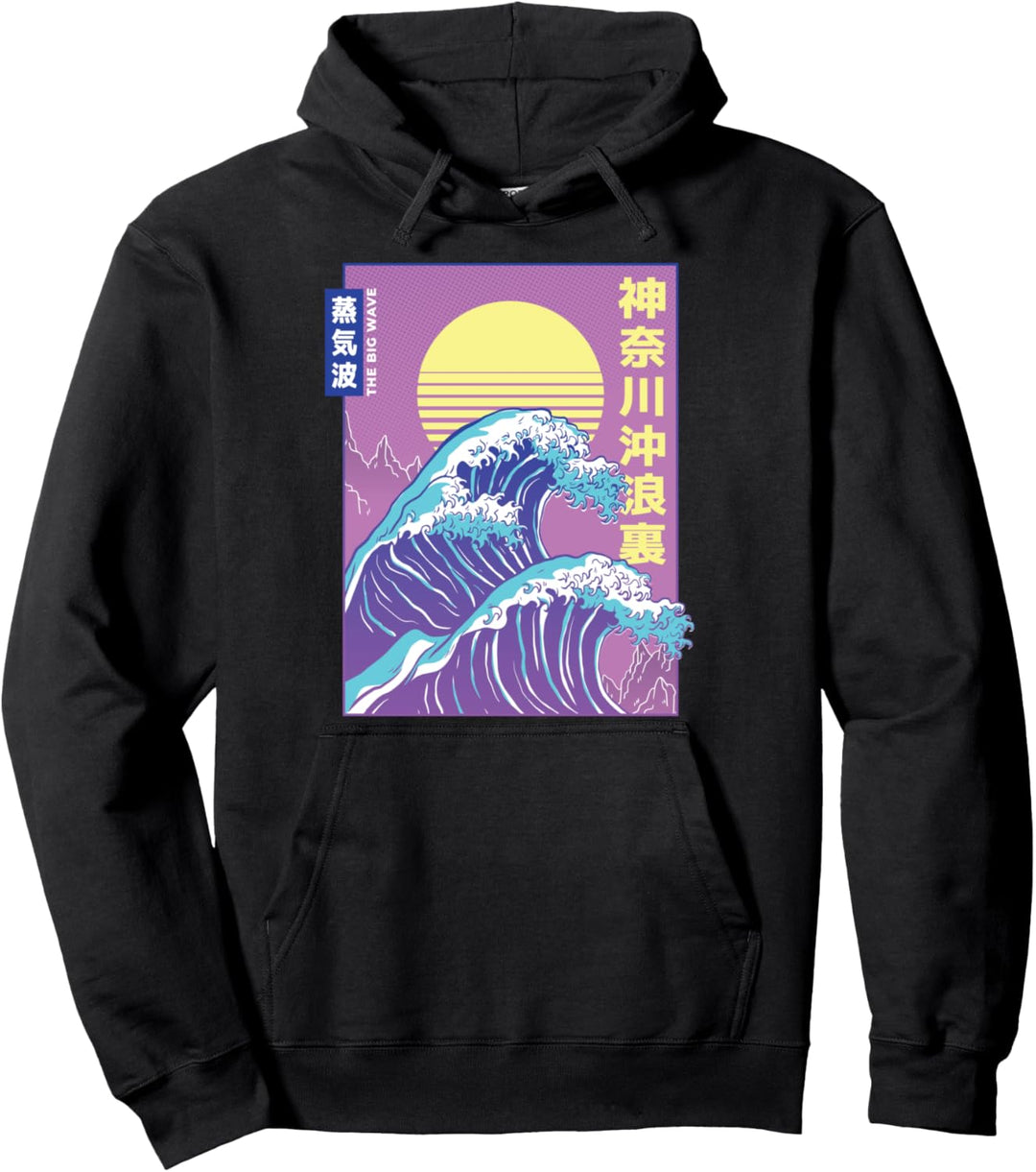 Great Wave Sunrise Japanische Vaporwave Kunst Retro Pullover Hoodie