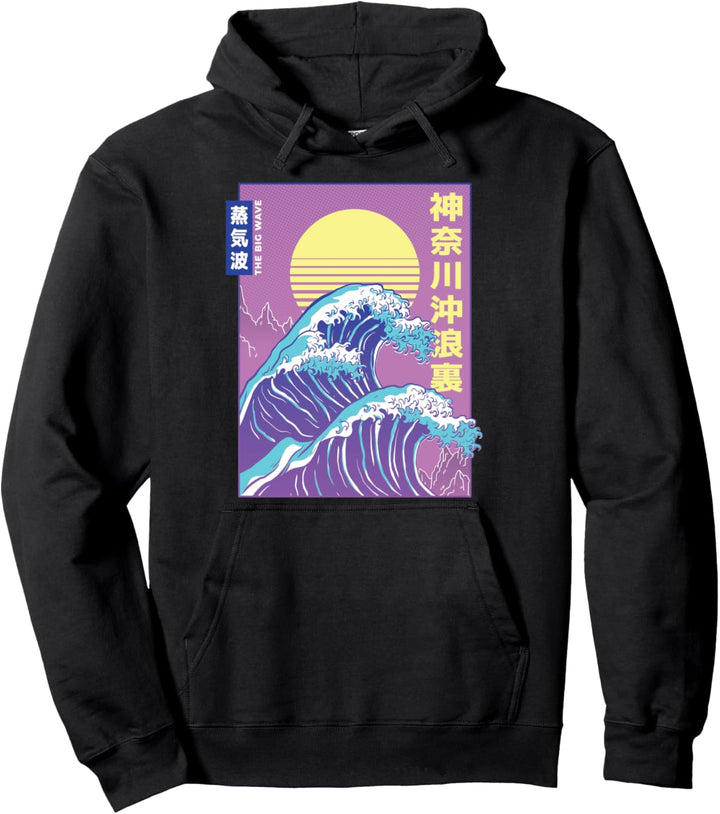 Great Wave Sunrise Japanische Vaporwave Kunst Retro Pullover Hoodie