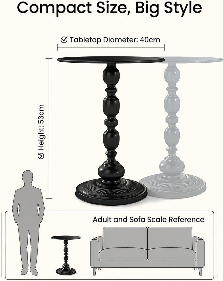 Couchtisch Schwarz Rund, 2er Set Beistelltisch Rund für Wohnzimmer, Vintage Sofatisch, Kleiner Beist