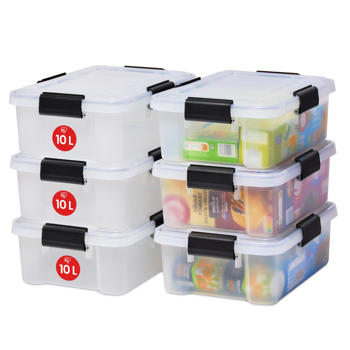Iris Ohyama Luftdichte Kunststoff-Aufbewahrungsboxen mit Deckel, 10L, 6er-Set, Transparent, Hermetis