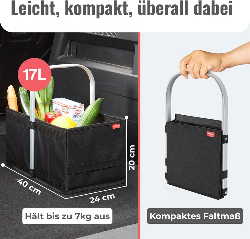 achilles Einkaufskorb aus Holz mit Obst- und Gemüsenetz, Klappbarer Korb, Picknick-Korb, Einkaufsbox