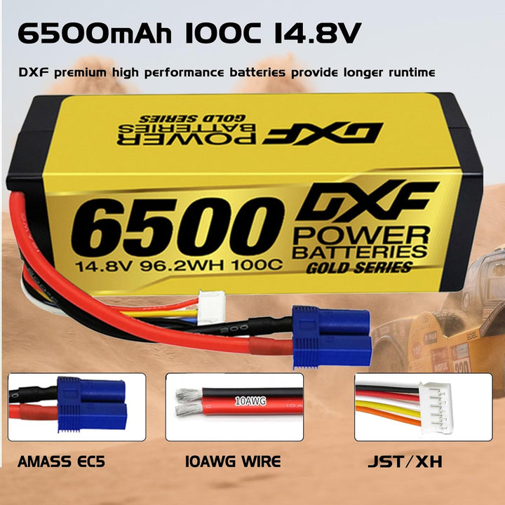 DXF 2 Stück 4S 14,8 V 6500 mAh 100C RC Lipo Akku Hard Case EC5 Anschluss für RC 1/8 Buggy Truggy Car