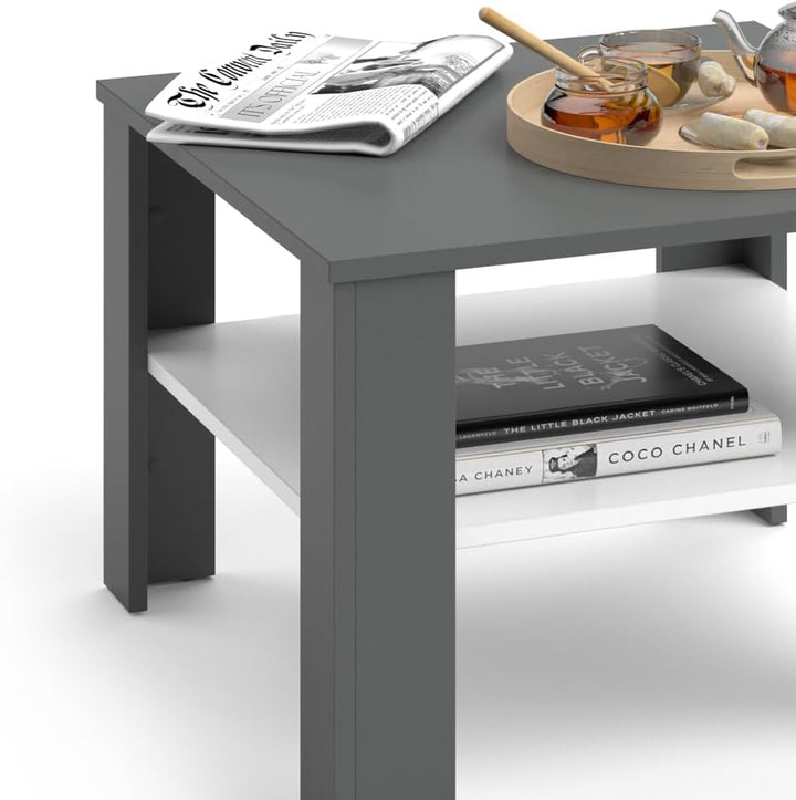 Vicco Couchtisch Homer, Weiss/Anthrazit, 60 x 60 cm | zur Aufbewahrung von Zeitschriften und Fernbed
