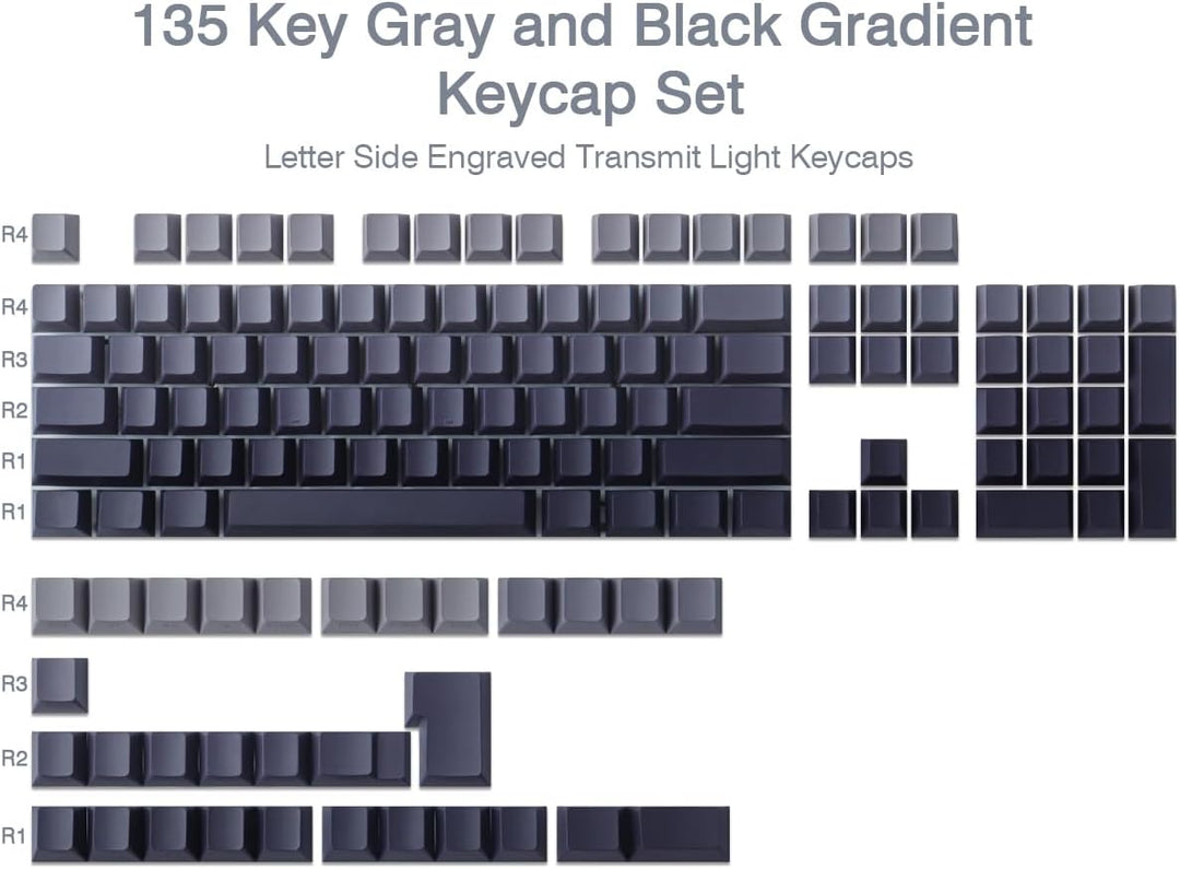 PBT Keycaps 135 Tasten Custom Grey Gradient Keycaps Letter Side Engraved Transparent Tastenkappe ANS