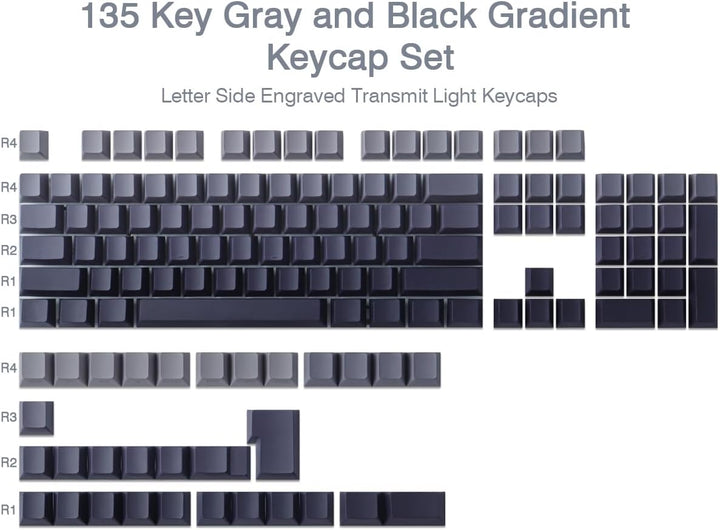 PBT Keycaps 135 Tasten Custom Grey Gradient Keycaps Letter Side Engraved Transparent Tastenkappe ANS