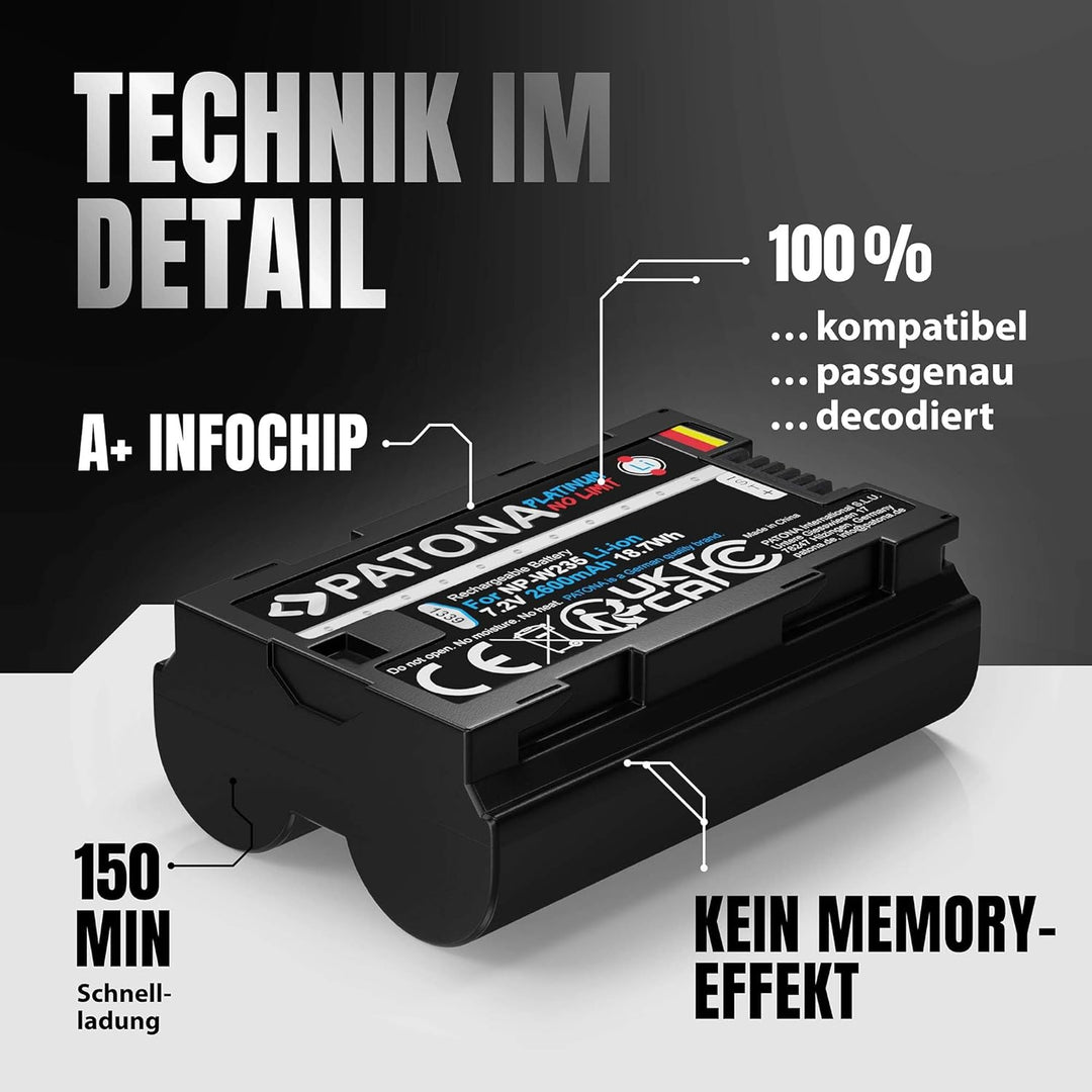 PATONA Platinium NP-W235 Akku 2600mAh Ersatzakku kompatibel mit Fuji Fujifilm GFX-50s II GFX-100S GF