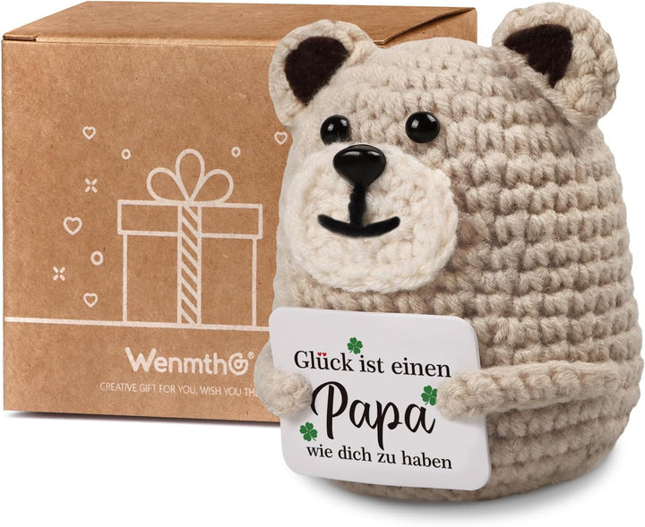 WenmthG Geschenke für Papa Pocket Hug Glücklicher Bär Glücksbringer Deutsch, Papa Geschenke Geburtst