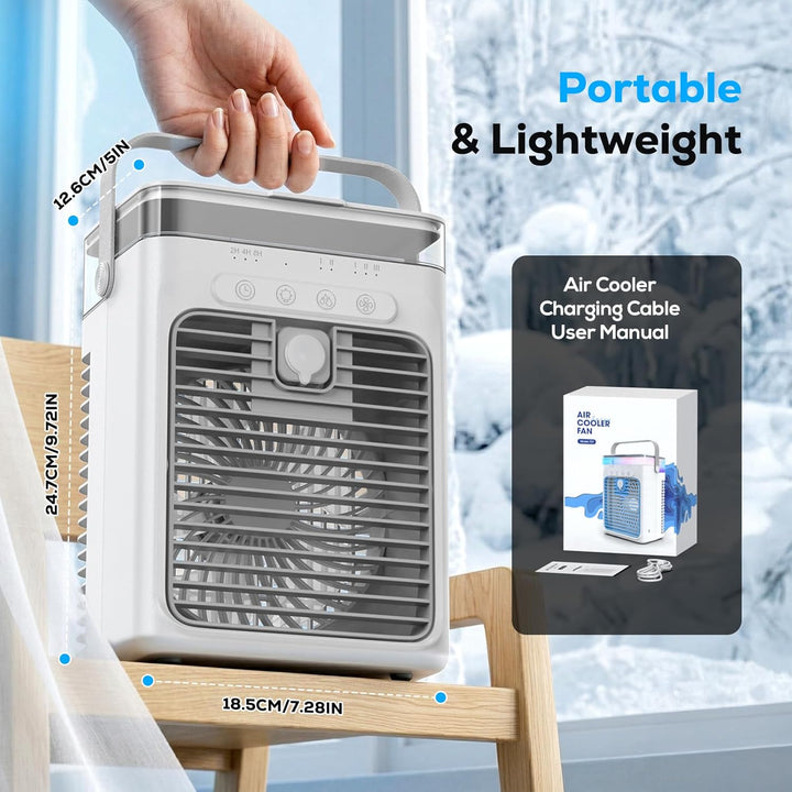Tragbares Klimagerät, 3-in-1 Verdunstungskühler mit 3 Geschwindigkeiten & 2 Nebelmodi, 1000ml Mini K