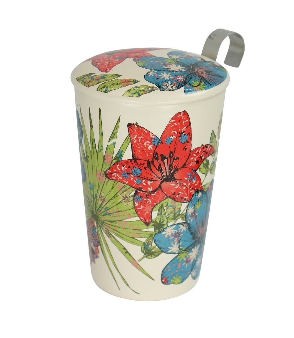 Eigenart TEAEVE Porzellan Teetasse, Becher mit Sieb + Deckel, Rustic Flower im Geschenkkarton