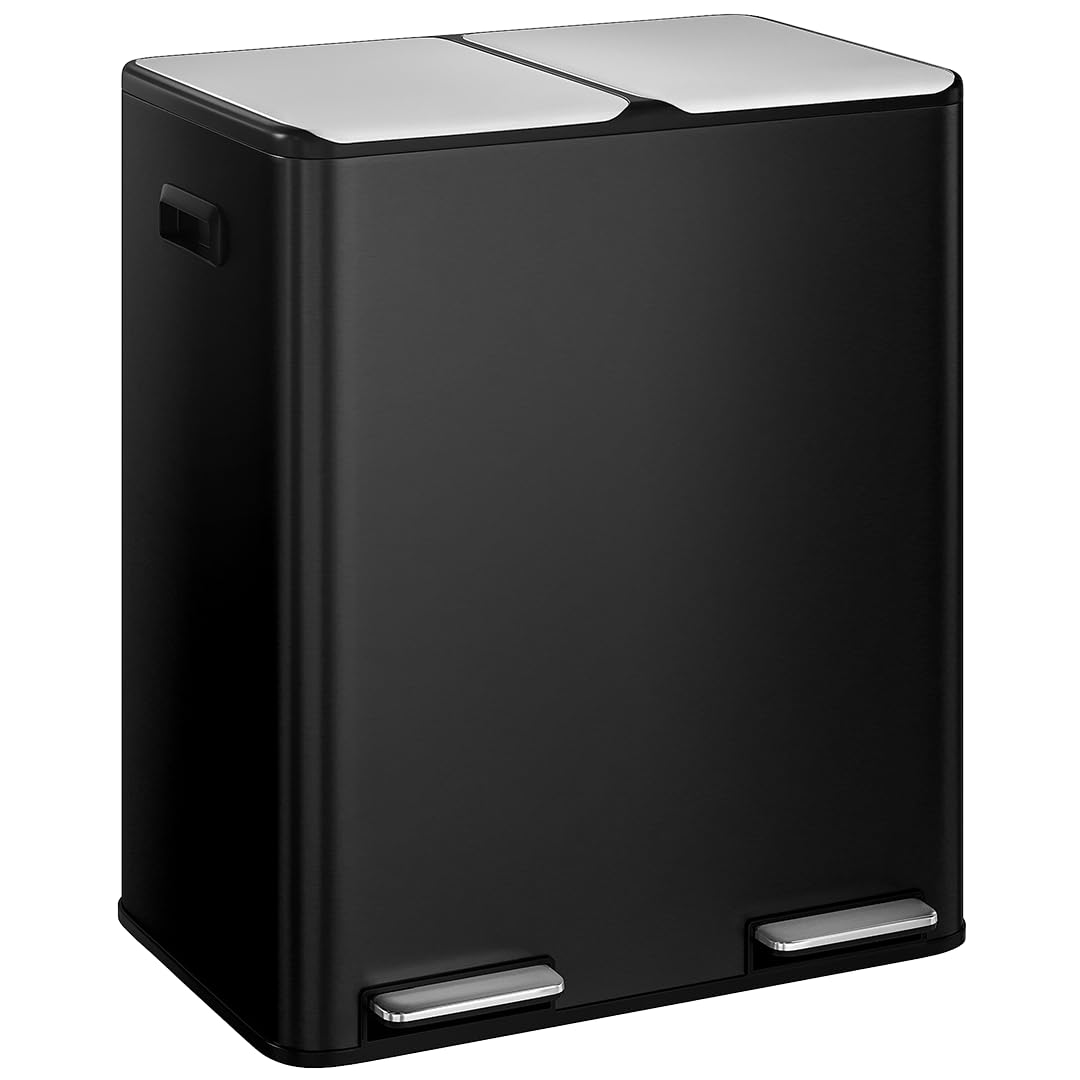 STEELSØN Elyron Mülleimer 2 Fächer – Mülltrennsystem Küche 2x30L aus Edelstahl Schwarz – Tretmülleim