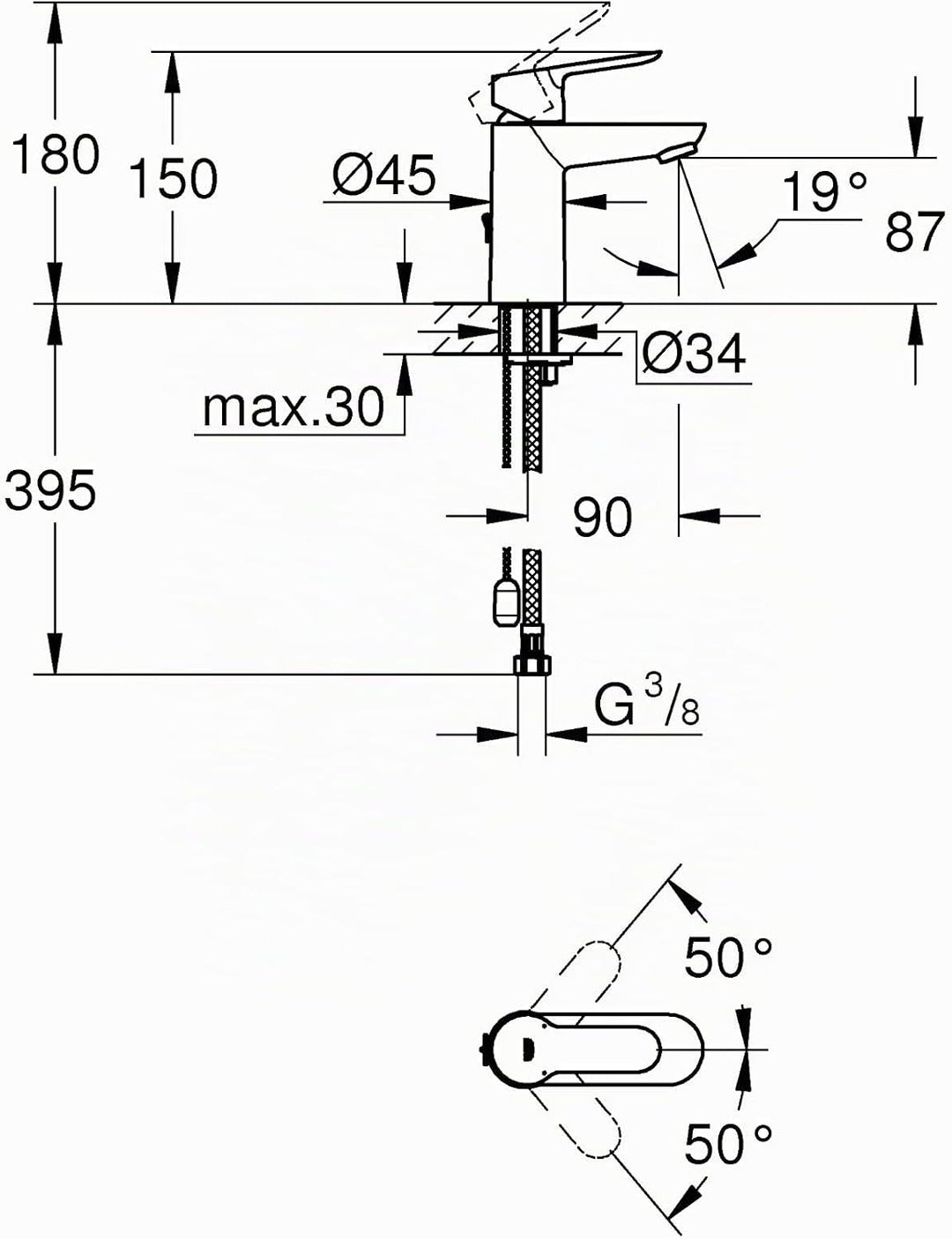 Grohe BauEdge EHM WT Kette, S-Size, Chrom Chrom S-Size Versenkbare Kette, Chrom S-Size Versenkbare K