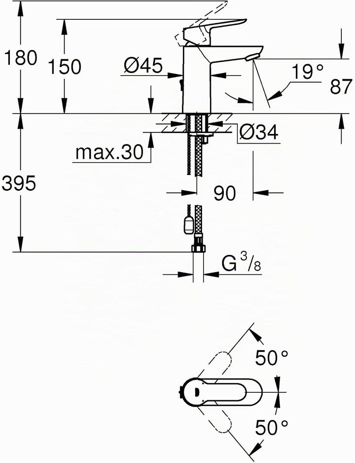 Grohe BauEdge EHM WT Kette, S-Size, Chrom Chrom S-Size Versenkbare Kette, Chrom S-Size Versenkbare K
