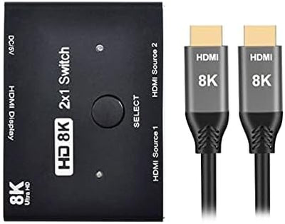 NFHK 8K@60hz HDMI-Compatible 2.1 Switch & 3 Cables 2-IN-1-OUT Hub Support HDCP SST Extended 4K@60hz,