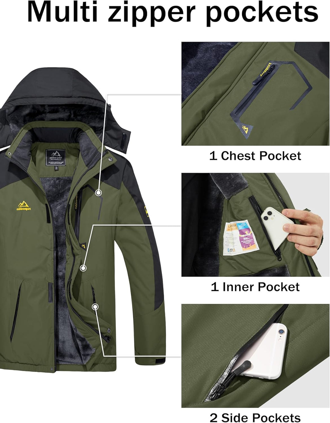 MAGCOMSEN Herren Winter Skijacke Fleece Gefüttert Jacke Outdoor Verdickt Softshelljacke Wasserdicht