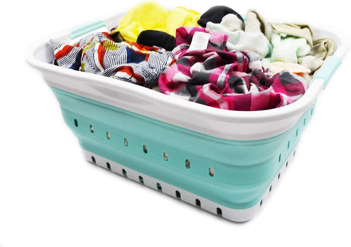 SAMMART 42L Collapsible Plastic Laundry Basket - Foldable Pop Up Storage Container/Organizer - Porta