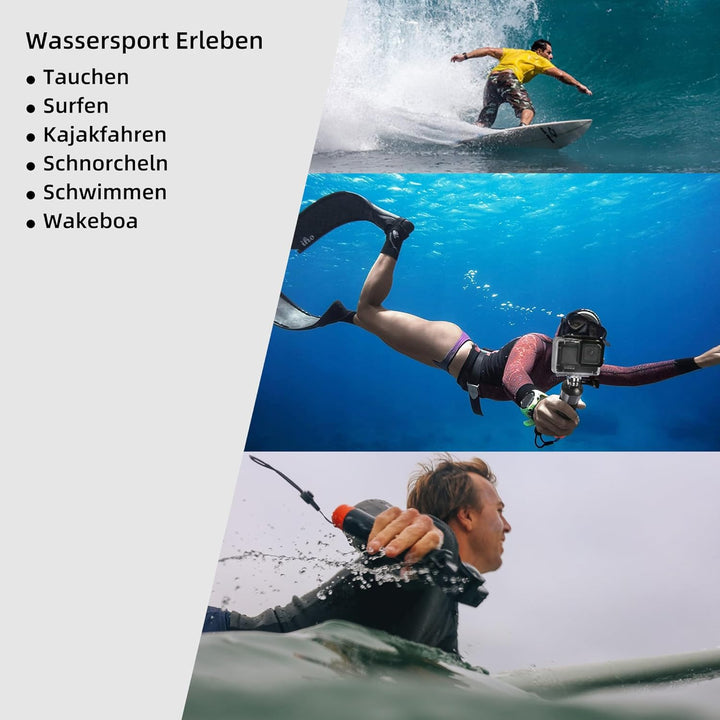 Vkesen Schwimmender Handgriff + Mini Stativ (Zubehör Set) für GoPro, Unterwasser Griff Stick für GoP