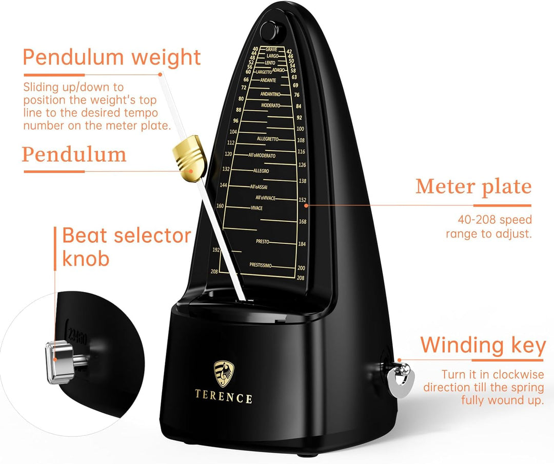 TERENCE Mechanisches Metronom für Klavier Gitarre Bass Violine Bass Metronom mit hoher Präzision Tra