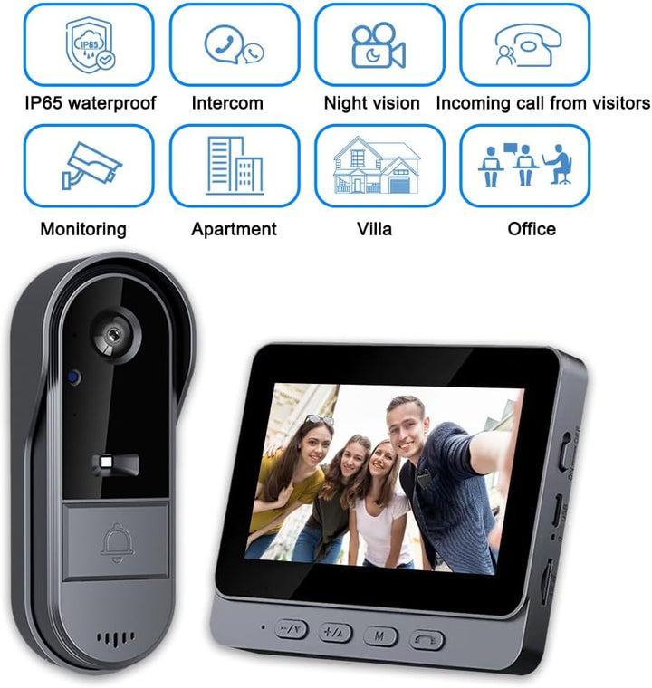TKMARS Kabellose Video Türklingel Kamera mit 4,3-Zoll Bildschirm, IP65 Wasserdicht, 1000mAh Langzeit