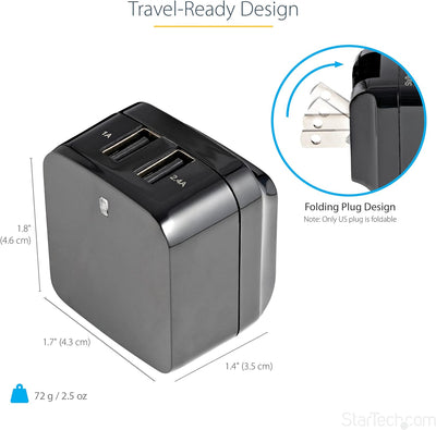 StarTech.com 2 Port USB Ladegerät / Netzteil, 2-fach Ladestecker 17 Watt / 3.4 Amp, Dual Reiseladege