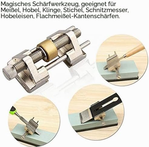 Powertool Kantenschärfer, Winkelschärfer, Klemmwinkel, Honführung mit Messingrolle für Holzmeissel,