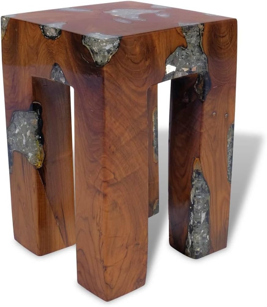 vidaXL Teak Massivholz Sitzhocker Fusshocker Hocker Beistelltisch Harz 30x30x40cm