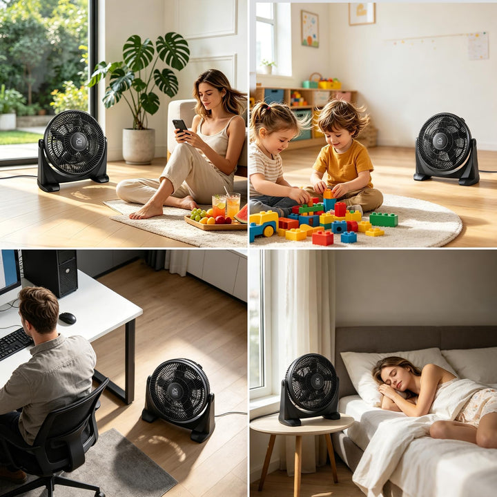 Leiser und leistungsstarker Tischventilator, 38 cm, 5 Flügel, 1300 U/min, 55 W – Neigung 90° und 3 G