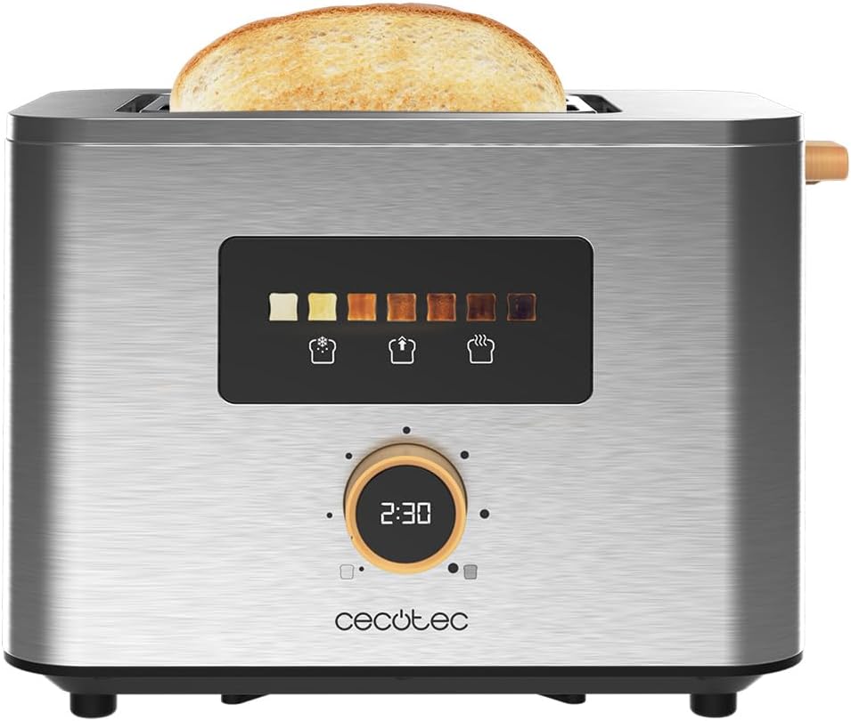Cecotec Vertikaler Toaster mit 2 Kurzschlitzen Touch&Toast Double, 950 W, 2 Scheiben Brot, Extra bre