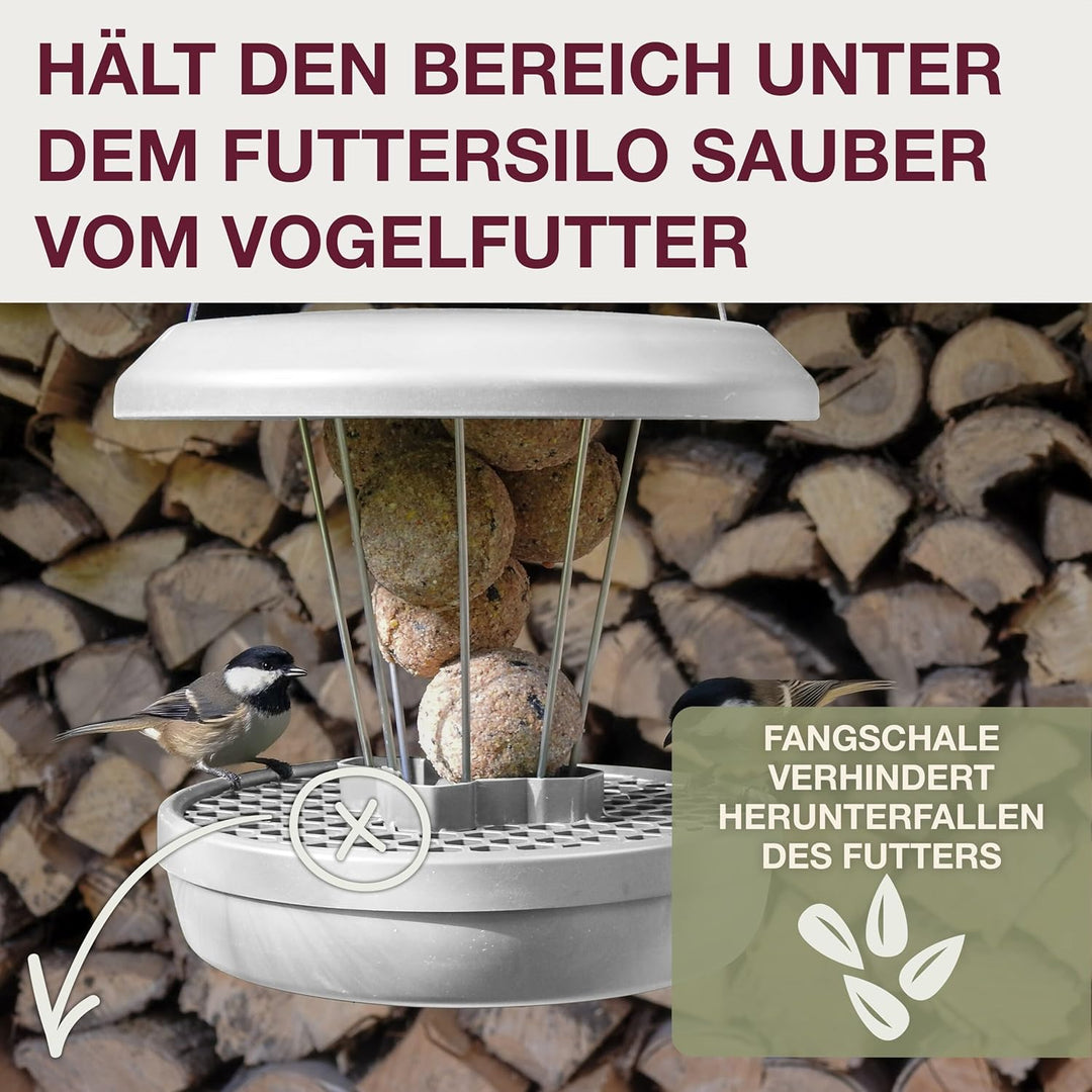 SWISSINNO Vogelfutterhaus zum Aufhängen – Lucerne SMART Birds - Meisenknödelhalter mit Auffangschale