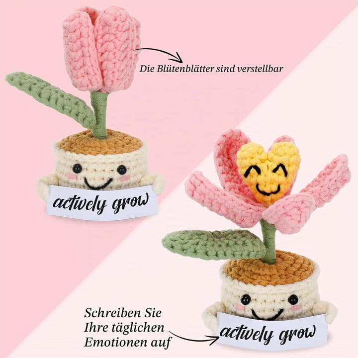 CrochetBox Komplettes Häkelset für Anfänger, Tulpen in Töpfen Häkelset, Video-Tutorial einbeziehen,