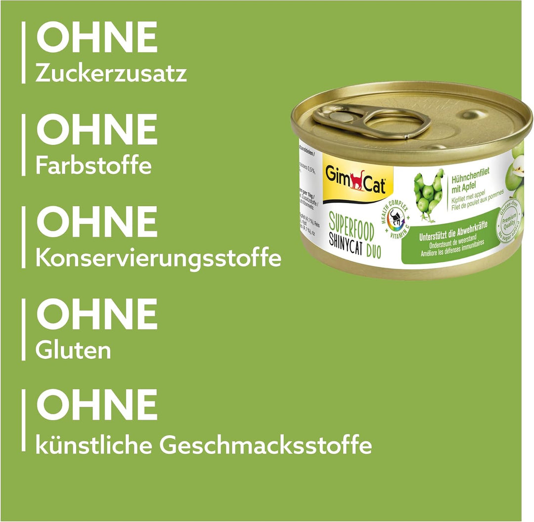 GimCat Superfood ShinyCat Duo Hühnchen mit Apfel - Katzenfutter mit saftigem Filet ohne Zuckerzusatz