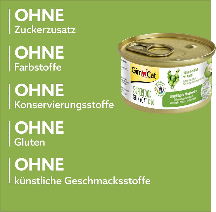 GimCat Superfood ShinyCat Duo Hühnchen mit Apfel - Katzenfutter mit saftigem Filet ohne Zuckerzusatz
