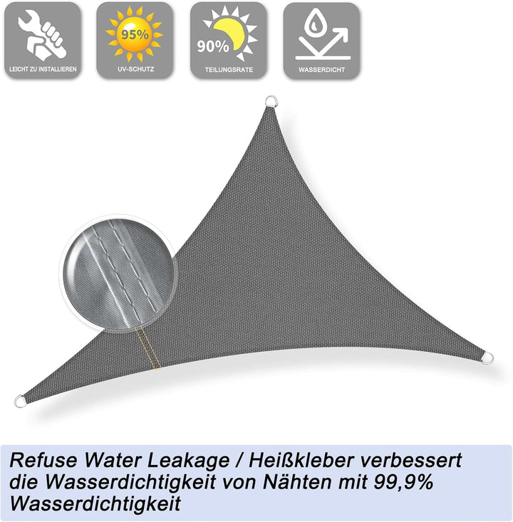 Sunnylaxx 5x5x5m Sonnensegel Dreieckig, Wasserdicht Sonnenschutz Sunsegel Color Anthrazit, 95% UV-Sc