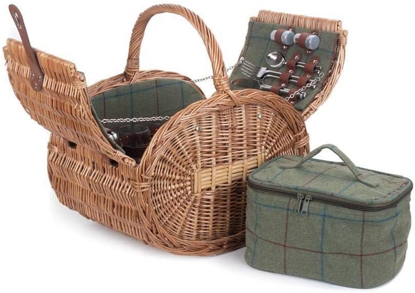 Red Hamper Oval 4 Person Grün Tweed Picknick-Korb