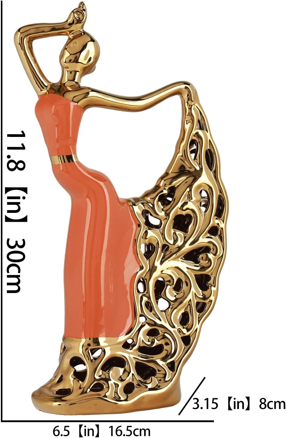 DOVDOV Balletttänzerin Statuen und Figuren, abstrakte Keramiktänzerin Dekorationen, Orange und Gold,