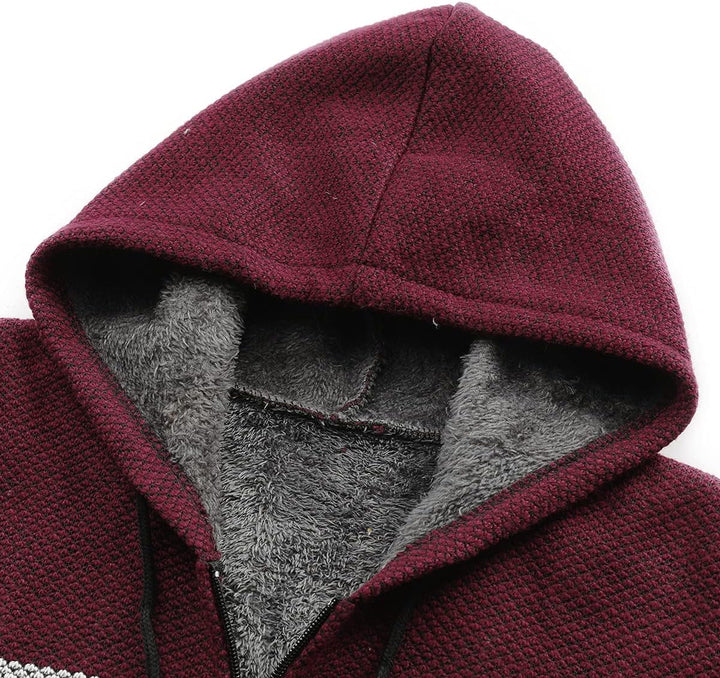 YOUTHUP Herren Strickjacke mit Kapuze Fleece Gefüttert Winter Cardigan Strick Fleecejacke Reissversc