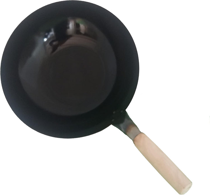 Wok Pfanne runder Boden Eingebrannt Voreingebrannt aus Carbonstahl natürliche Antihaftschicht (36 cm