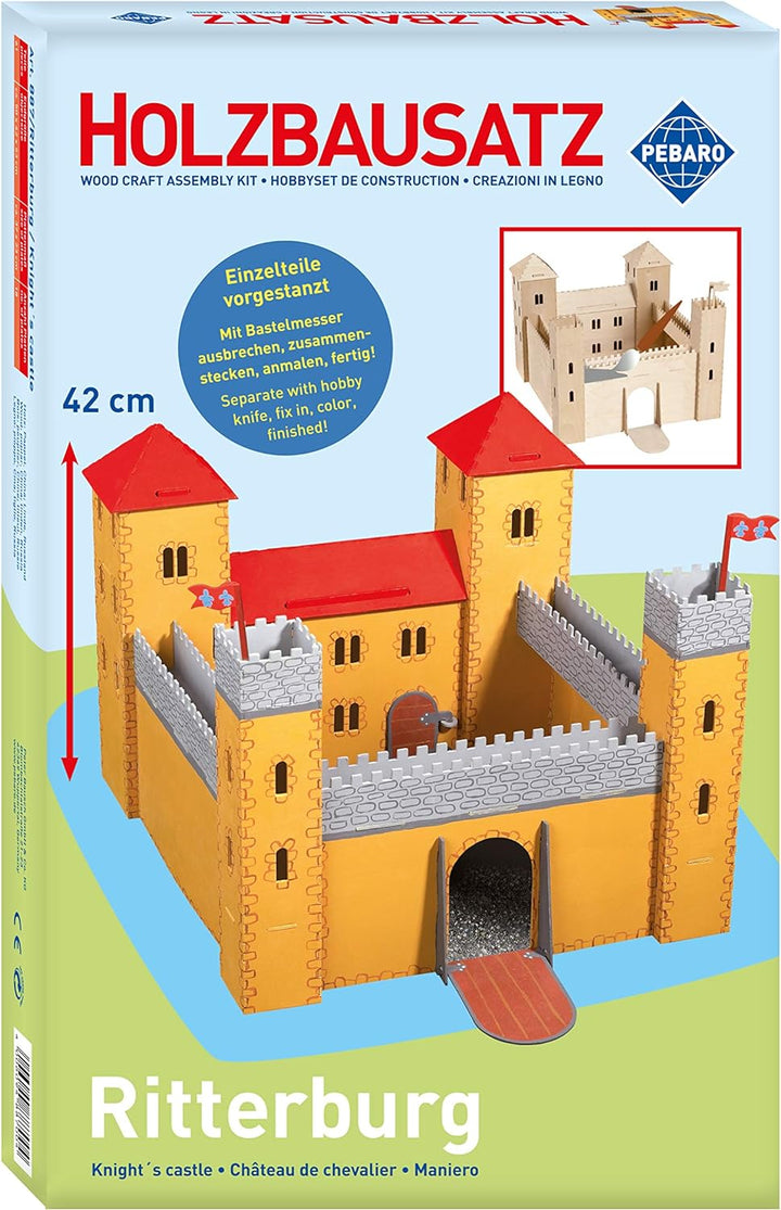 Pebaro 887 Holzbausatz Ritterburg, 3D Puzzle, grosser Modellbausatz, Basteln mit Holz, Bstelset, Hol
