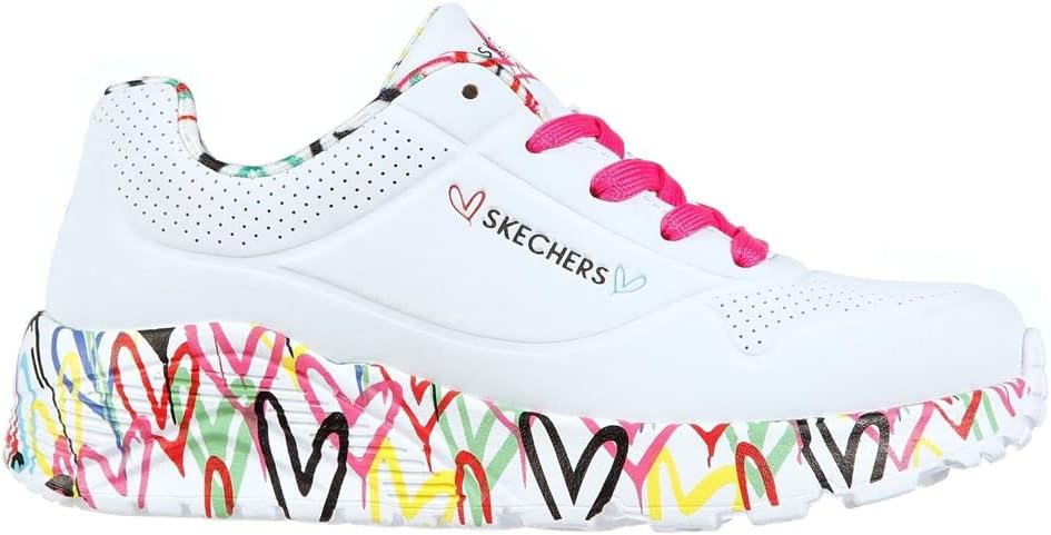 Skechers Mädchen Uno Lite Lovely Luv Sneaker 27 EU White Synthetic H Pink Trim, 27 EU White Syntheti